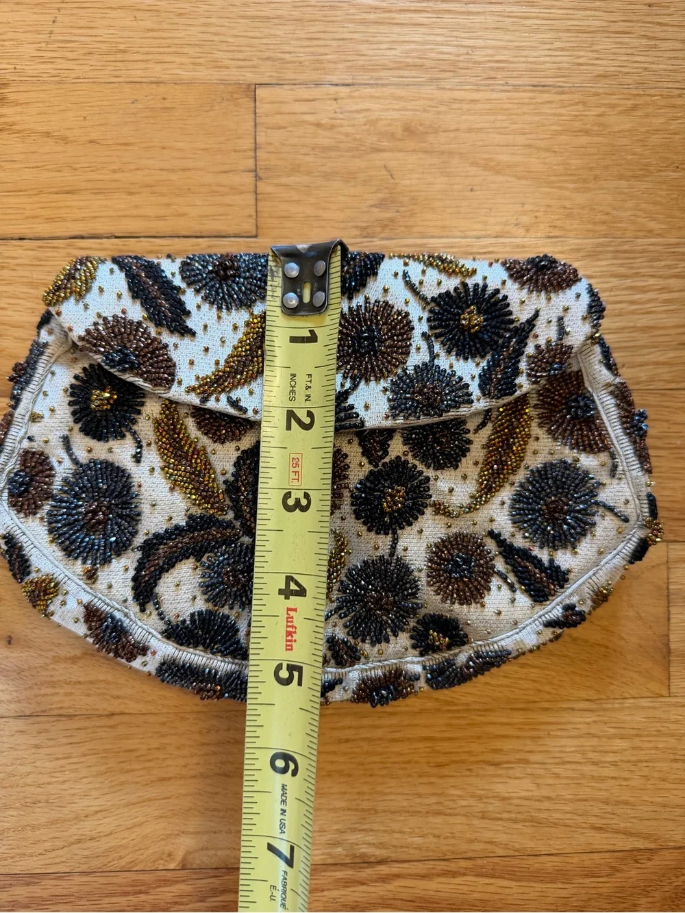 Paris Beaded Floral Evening Clutch in Ivory, Black & Gold-Tone